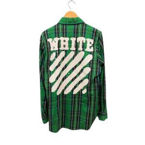 Casual Button Down Shirt Women’s Green Plaid Long‎ Sleeve Size M-L